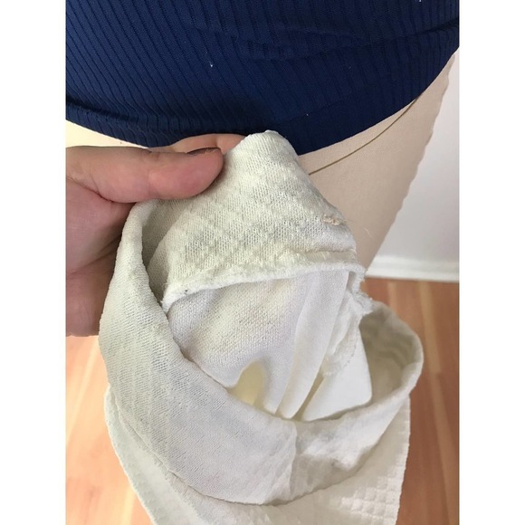 70s Wide Leg White Bellbottom Pants Polyester Trousers Stretch Nautical Beach - Picture 7 of 7